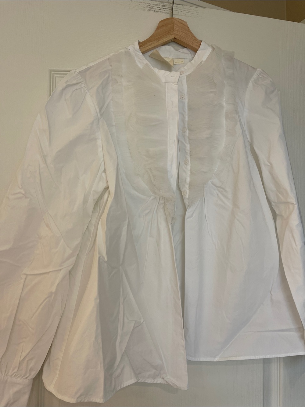 Maeve White Ruffle-Trim Button-Front Blouse